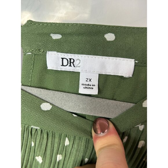 DR2 Daniel Rainn Green Polka Dot Long Sleeve Blouse 2X - Picture 4 of 6
